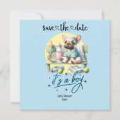 テニスをテーマにしたベビーシャワー招待状 – ブルー&おもしろい セーブザデート (正面)