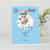 テニスをテーマにしたベビーシャワー招待状 – ブルー&おもしろい 招待状 (スタンド正面)