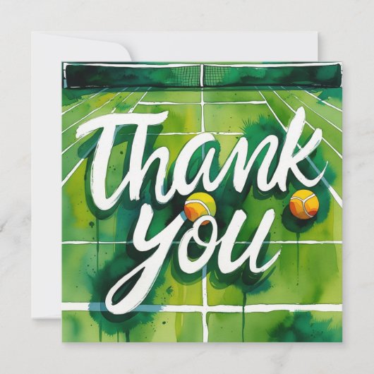 テニスをテーマにした水カラースタイル サンキューカード (正面)