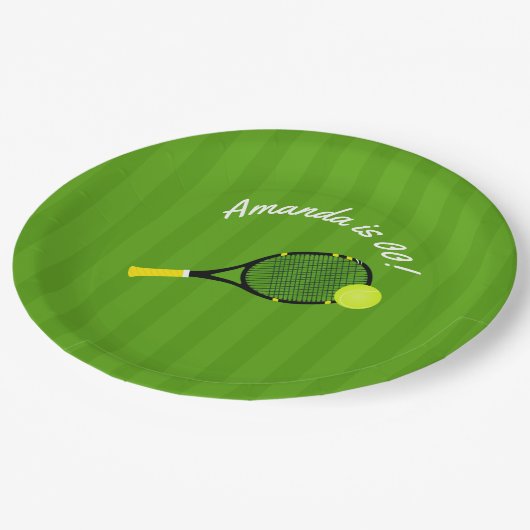 テニスをテーマにした誕生日パパーソナライズされたーティ ペーパープレート (アングル)