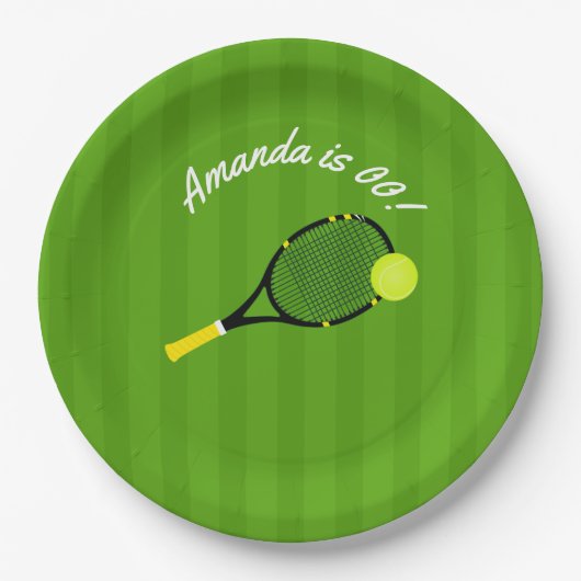テニスをテーマにした誕生日パパーソナライズされたーティ ペーパープレート (正面)