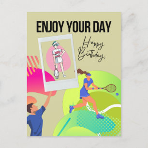 テニスを楽しんでください 今日があなたの誕生日でありますように ポストカード