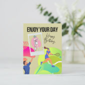 テニスを楽しんでください 誕生日おめでとう ポストカード (スタンド正面)