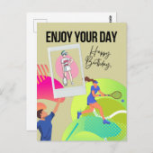 テニスを楽しんで あなたの日を ハッピーバースデー ポストカード (正面/裏面)