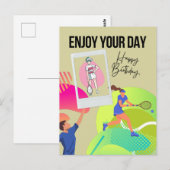 テニスを楽しんで あなたの1日が幸せでありますように 誕生日おめでとう ポストカード (正面/裏面)