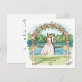 テニスウエディング　コートの上の花嫁と花婿 招待状 (正面/裏面)