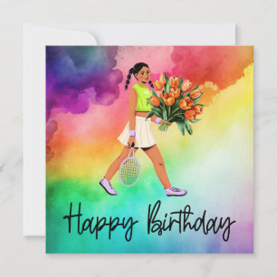 テニスウーマン花束誕生日 カード