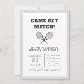 テニスエレガントテーマキッズボーイズバースデーパーティーグレー 招待状 (正面)