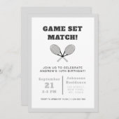 テニスエレガントテーマキッズボーイズバースデーパーティーグレー 招待状 (正面/裏面)