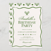 テニスエレガントテーマキッドまたは大人の誕生日パーティー 招待状 (正面/裏面)