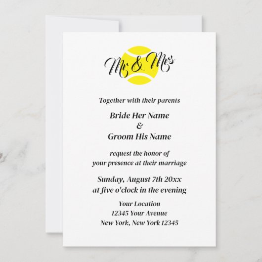 テニスエレガントテーマ結婚式招待状テンプレート 招待状 (正面)