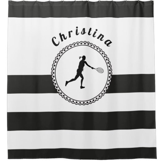 テニスエレガントデザイン選手コーチパーソナライズされた シャワーカーテン (正面)
