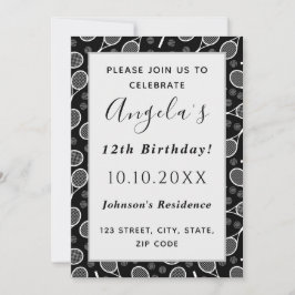 テニスエレガントラケットボール選手バースデーパーティー 招待状