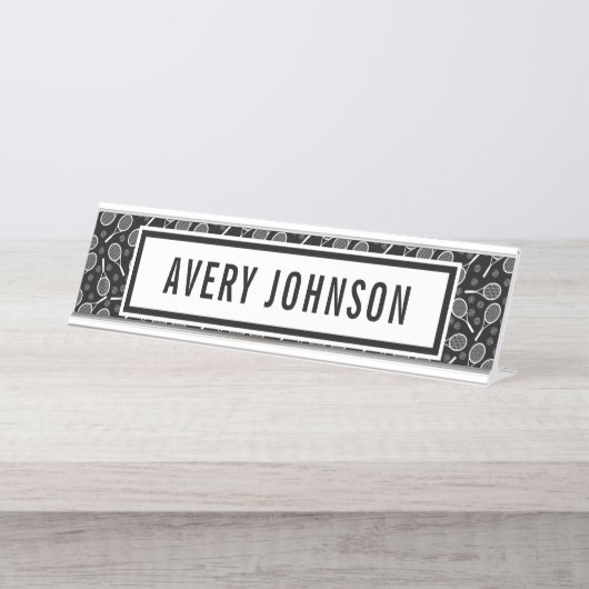 テニスエレガントラケット&ボールプレーヤーコーチスポーツ デスクネームプレート (正面)