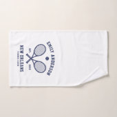 テニスカスタムクラブ名ネイビーブルーオンホワイト ハンドタオル (ハンドタオル)