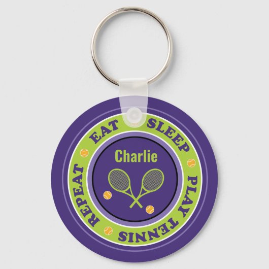 テニスカッコいいのスローガン,パープルとグリーンのキーチェーン キーホルダー (正面)