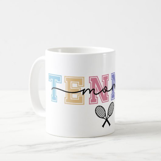 テニスカラフルママとカワイイ コーヒーマグカップ (正面左)