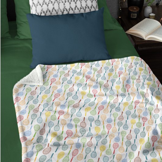 テニスカラフルラケットはアロバーホワイト フリースブランケット