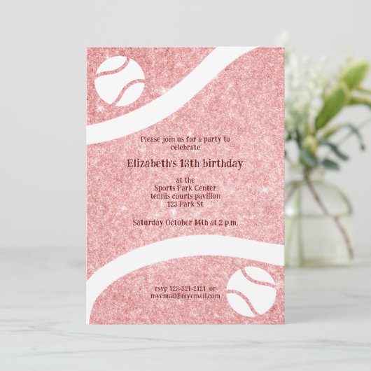 テニスガーリーの誕生日またはチームパーティの招待状 招待状 (スタンド正面)