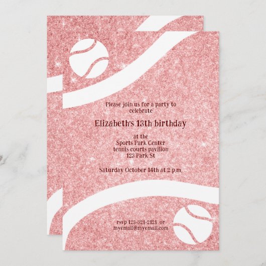 テニスガーリーの誕生日またはチームパーティの招待状 招待状 (正面/裏面)
