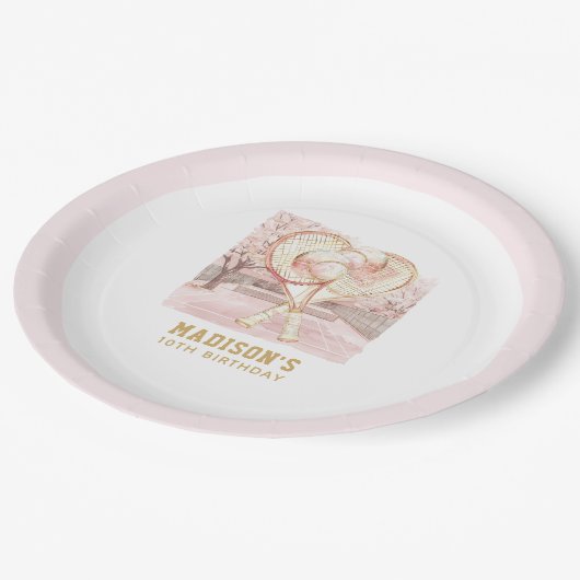 テニスガールエレガント誕生日パーソナライズされた ペーパープレート (アングル)