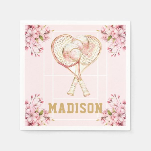 テニスガール誕生日のパーソナライズ スタンダードカクテルナプキン (正面)