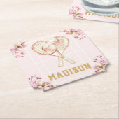 テニスガール誕生日カスタムウォーターカラー ペーパーコースター (アングル)