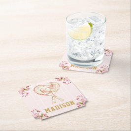 テニスガール誕生日カスタムウォーターカラー ペーパーコースター