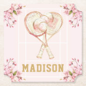 テニスガール誕生日カスタムウォーターカラー ペーパーコースター (正面)