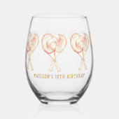 テニスガール誕生日パーソナライズされたウォーターカラー ステムなしワイングラス (正面)