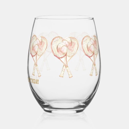 テニスガール誕生日パーソナライズされたウォーターカラー ステムなしワイングラス (左)