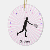 テニスガール遊ズスポーツピンクサンセットカラフル セラミックオーナメント (左)