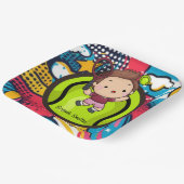 テニスキッド誕生日パーティー抽象芸術背景ページ ペーパープレート (傾斜あり)