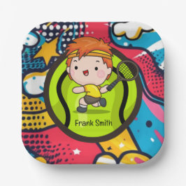 テニスキッド誕生日パーティー抽象芸術背景ページ ペーパープレート