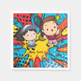 テニスキッド誕生日パーティー抽象芸術背景 スタンダードカクテルナプキン