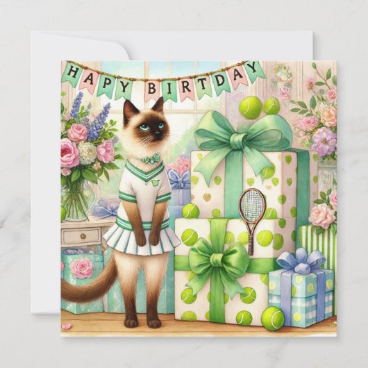 テニスキャットの水彩画誕生日 (正面)