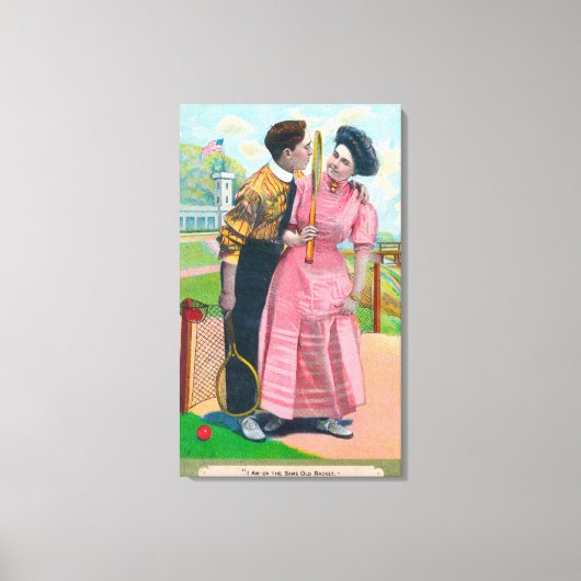 テニスギアとカップル同じ古いラケット キャンバスプリント (正面)