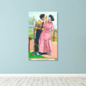 テニスギアとカップル同じ古いラケット キャンバスプリント (インサイチュ (ウッドフロア))