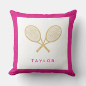 テニスギフトシック金ゴールドグレーピンク名前をカスタムする クッション (正面)