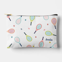 テニスギフトパーソナライズされた名ピンクブルーカスタム アクセサリーポーチ