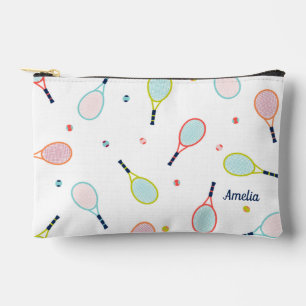 テニスギフトパーソナライズされた名ピンクブルーカスタム アクセサリーポーチ