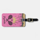 テニスクイーンピンクグリッタースパークルモノグラムのネーム ラゲッジタグ (正面横)