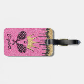 テニスクイーンピンクグリッタースパークルモノグラムのネーム ラゲッジタグ (裏面横)