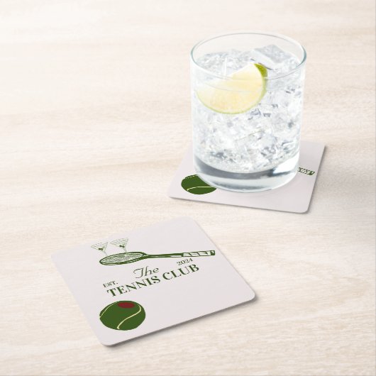 テニスクラブをテーマにしたパーティー スクエアペーパーコースター (インサイチュ)