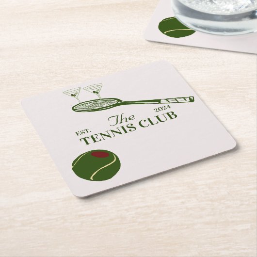 テニスクラブをテーマにしたパーティー スクエアペーパーコースター (アングル)