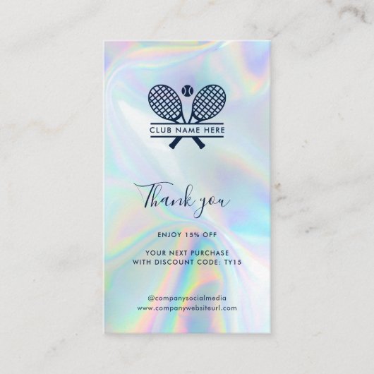 テニスクラブホログラフィックソーシャルメディアとウェブサイト 割引カード (正面)