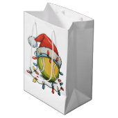 テニスクリスマスクリスマスライツサンタハットスポーツ ミディアムペーパーバッグ (正面アングル)