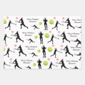 テニスクリスマスサンタプレーヤーボールラケット&ツリー ラッピングペーパーシート (正面)