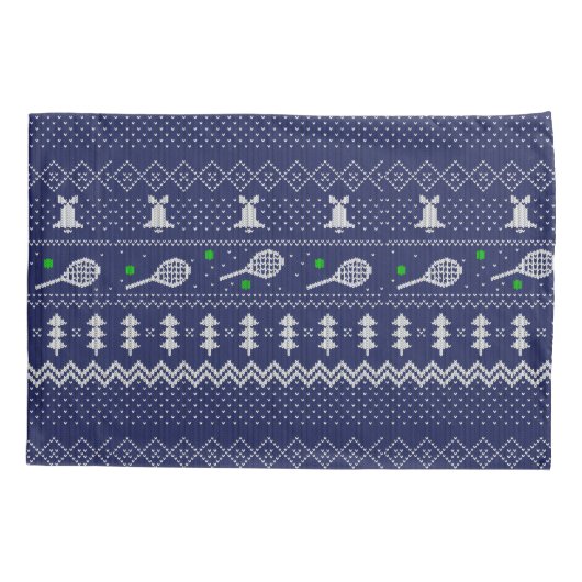 テニスクリスマスセーター編みパターンブルー 枕カバー (裏面)