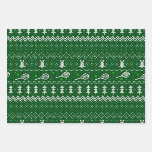 テニスクリスマスセーター編み模様クリスマス ラッピングペーパーシート (正面2)